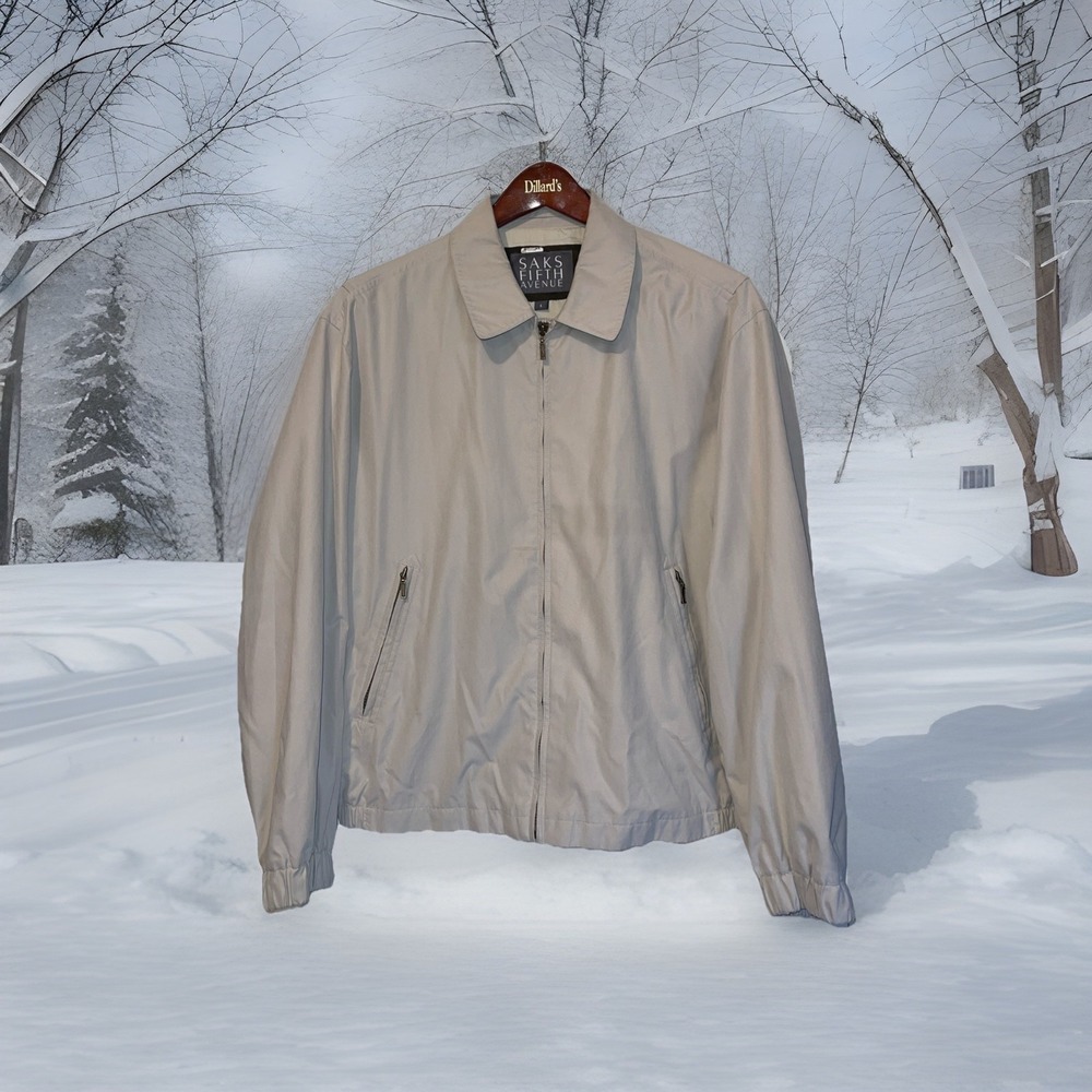 Saks Fifth Avenue Bomber Lined Jacket Men‎ L Beige Cell & Glasses Pocket
